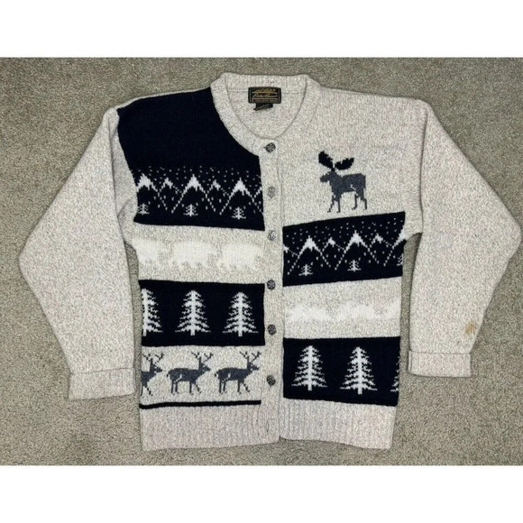 Eddie Bauer Sweaters - EDDIE BAUER Vintage Women Winter Cardigan Sweater Wool 80's USA Made MEDIUM READ